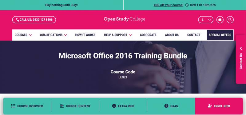 Screenshot of https://www.openstudycollege.com/courses/microsoft-office-training-2016