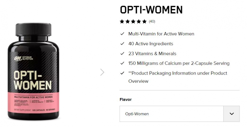 Screenshot of https://www.optimumnutrition.com/en-us/Products/Active-Lifestyle/Vitamins/OPTI-WOMEN/p/opti-women