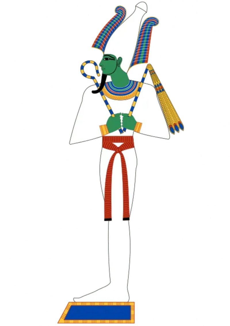 Osiris, depicted with green skin symbolizing rebirth - Wikimedia Common