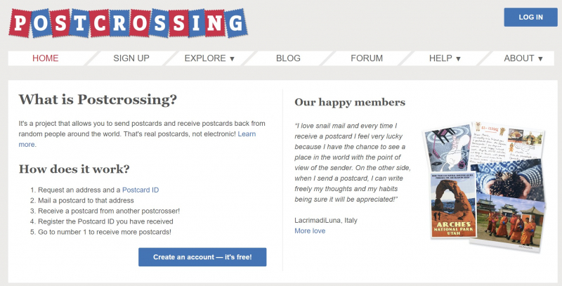 Screenshot of https://www.postcrossing.com/