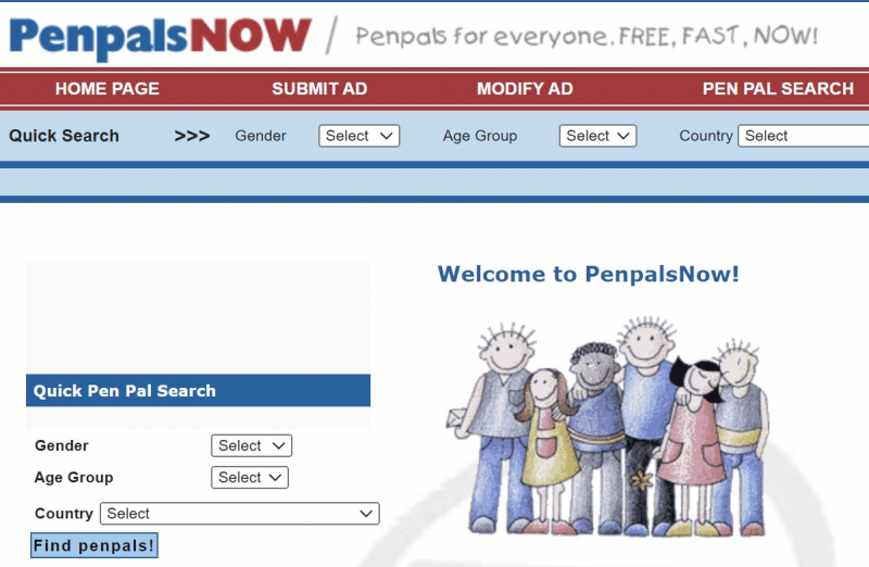 Screenshot of https://www.penpalsnow.com/