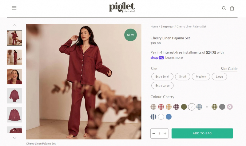 Screenshot of https://us.pigletinbed.com/products/cherry-plain-linen-pajama-set