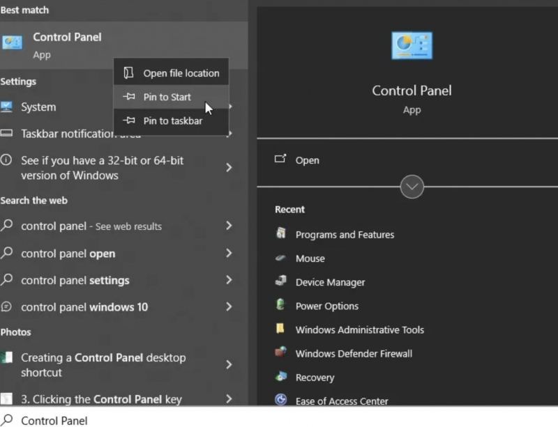 Pin the Control Panel to Your Taskbar or Start Menu