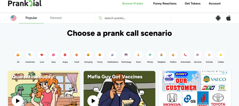 Screenshot of https://www.prankdial.com/