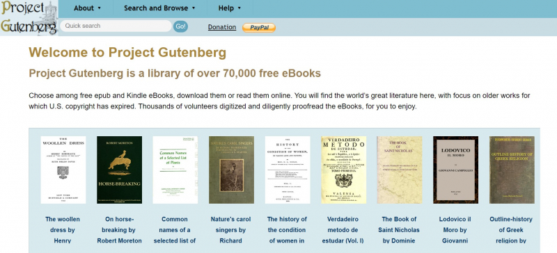 Screenshot of https://www.gutenberg.org/
