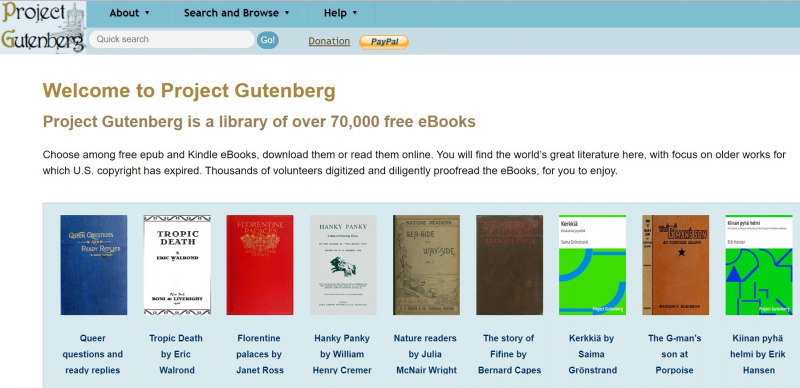 Screenshot of https://www.gutenberg.org/