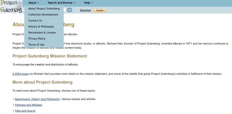 Screenshot of https://gutenberg.org/