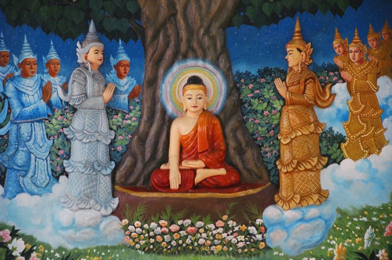 Photo on Wikimedia Commons (https://commons.wikimedia.org/wiki/File:The_Buddha%C2%B4s_Enlightenment_%28Burmese_depiction%29_%2830284239436%29.jpg)