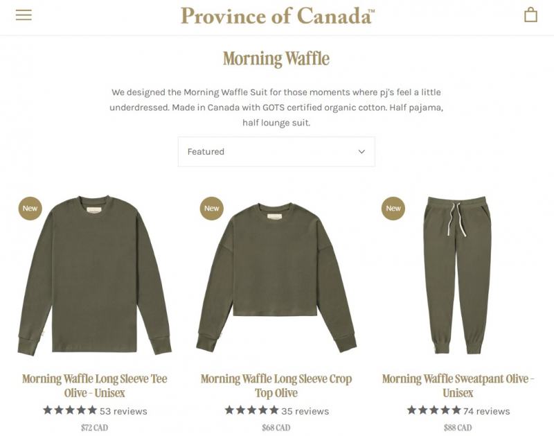 Screenshot of https://provinceofcanada.com/collections/morning-waffle