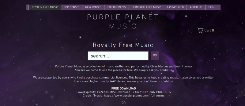 Screenshot via https://www.purple-planet.com/