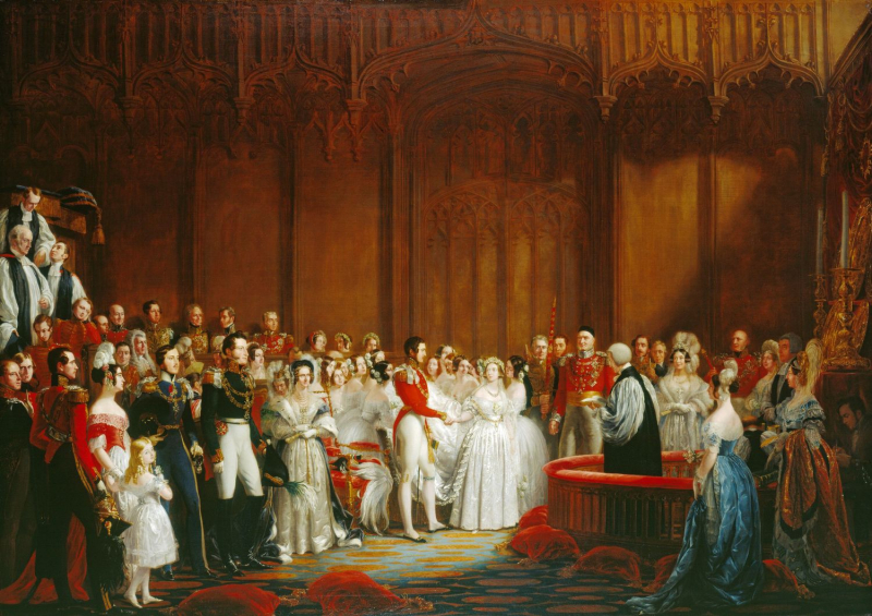 Queen Victoria with white wedding dress and Prince Albert marry at at St James's Palace, London in 1840 - Photo: Wikipedia.com