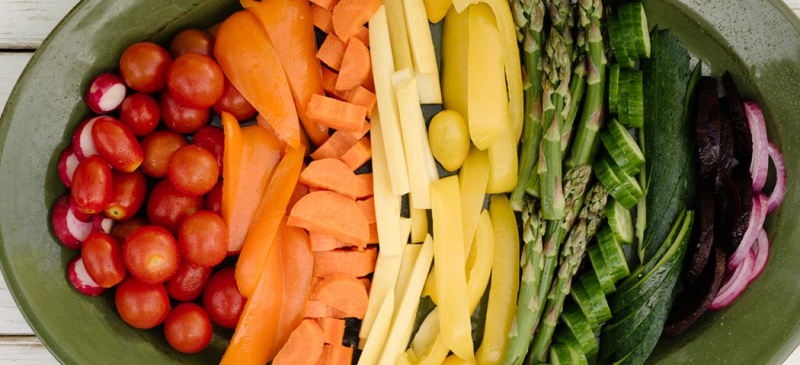 Red, green, and orange vegetables