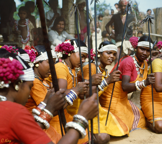 Muria religious people of Bastar district, Chhattisgarh perform at a ghotul. Photo on Flickr by Collin Key