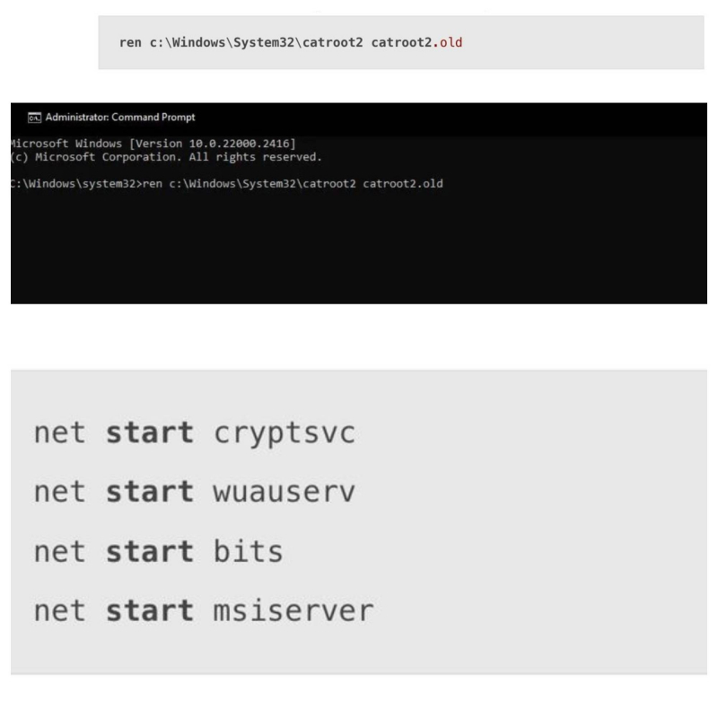 Rename the Catroot2 and SoftwareDistribution Folders