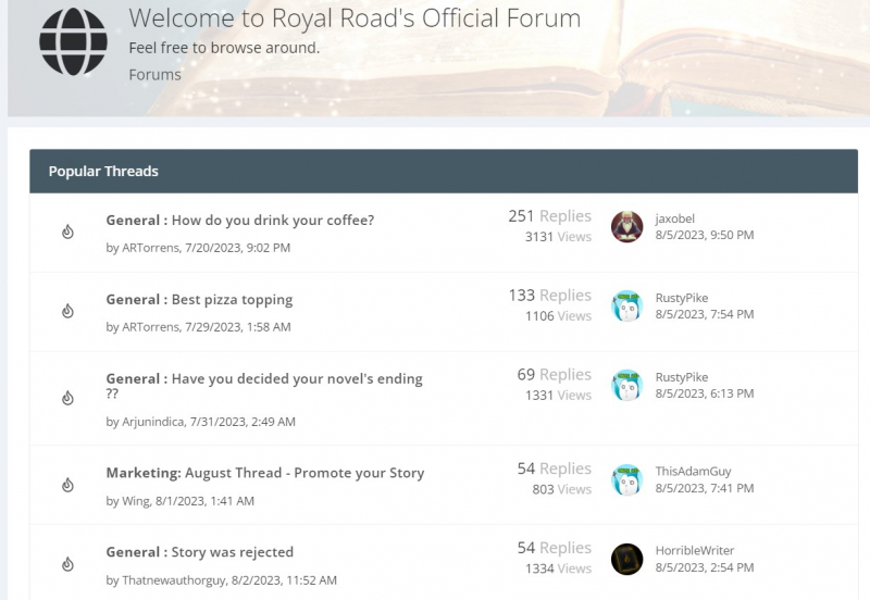 Screenshot of https://www.royalroad.com/forums