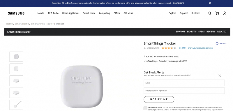 Samsung SmartThings Tracker, from https://www.samsung.com/