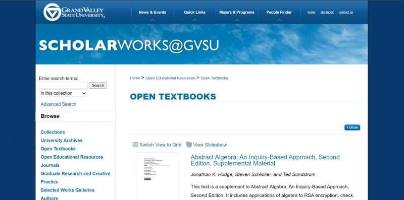 Screenshot of https://scholarworks.gvsu.edu/