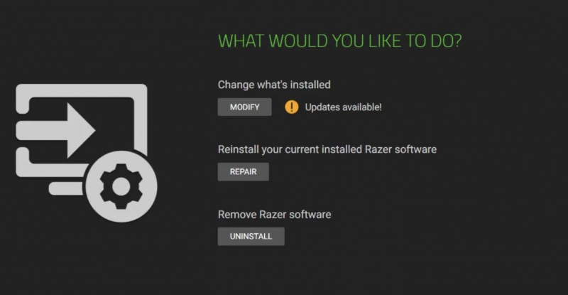 Select to Repair Razer Synapse