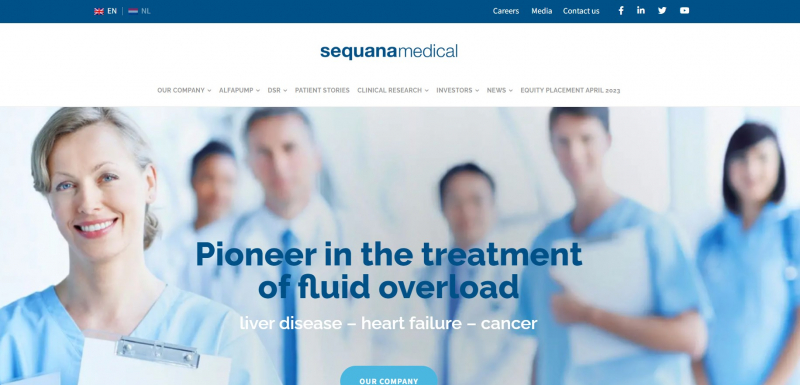 Screenshot of Sequana Medical NV website