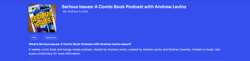 Screenshot of https://podcast.app/serious-issues-a-comic-book-podcast-with-andrew-levins-p126838/
