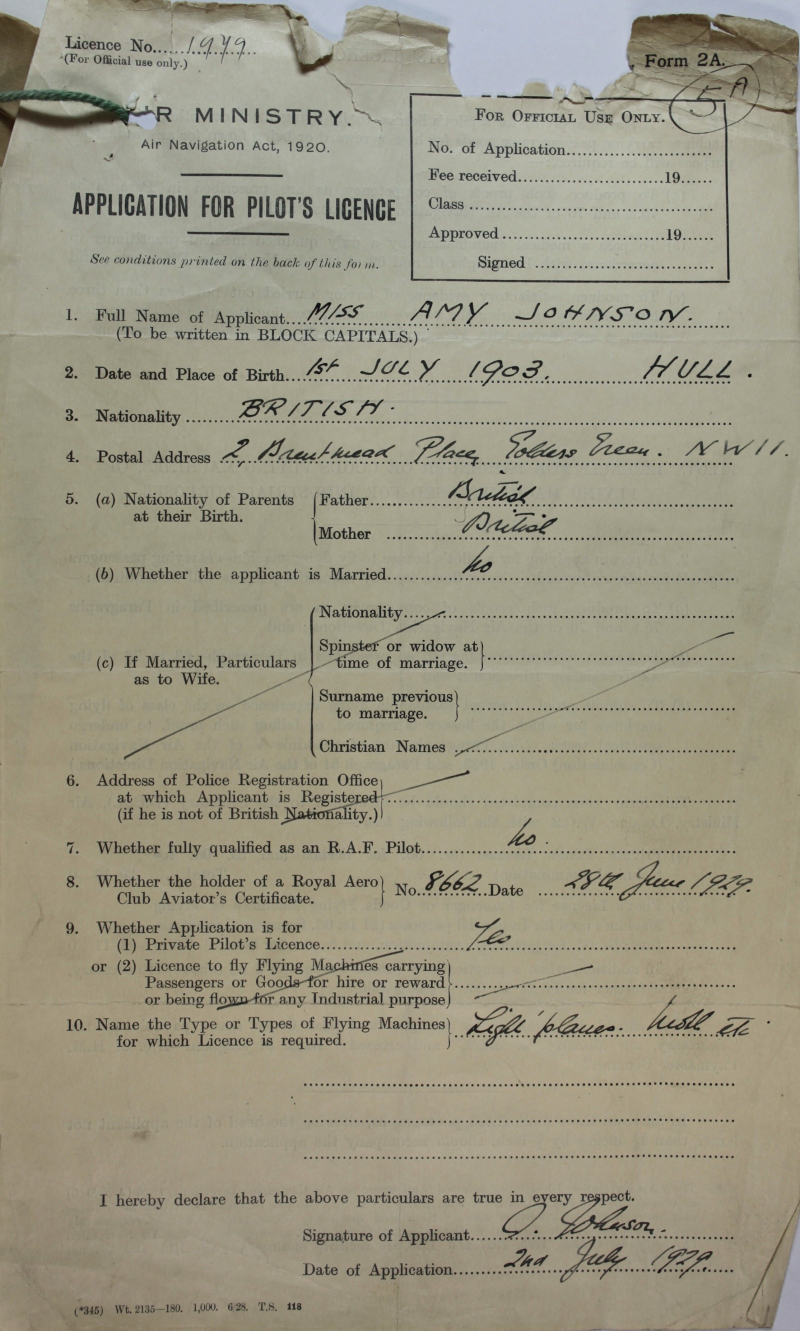 Amy Johnson’s application for an Air Ministry Pilot’s Licence - londonist.com