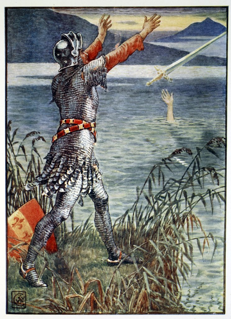 Photo:  Wikipedia - King Arthur Sir Bedivere throwing Excalibur into the lake