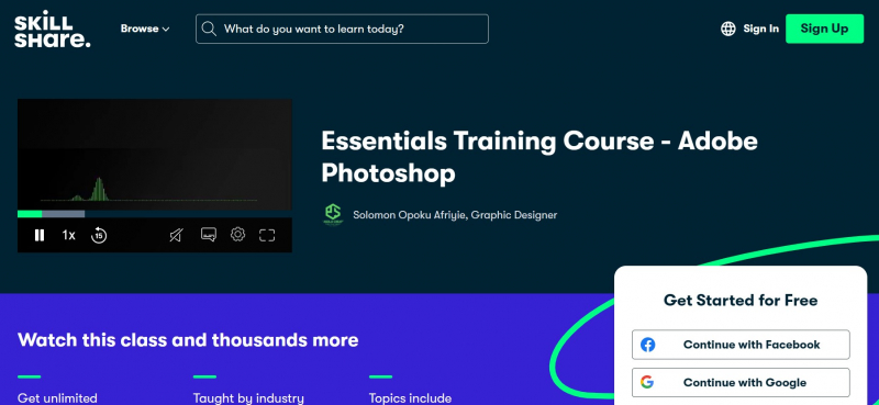 Screenshot of https://www.skillshare.com/en/classes/Essentials-Training-Course-Adobe-Photoshop/39214718