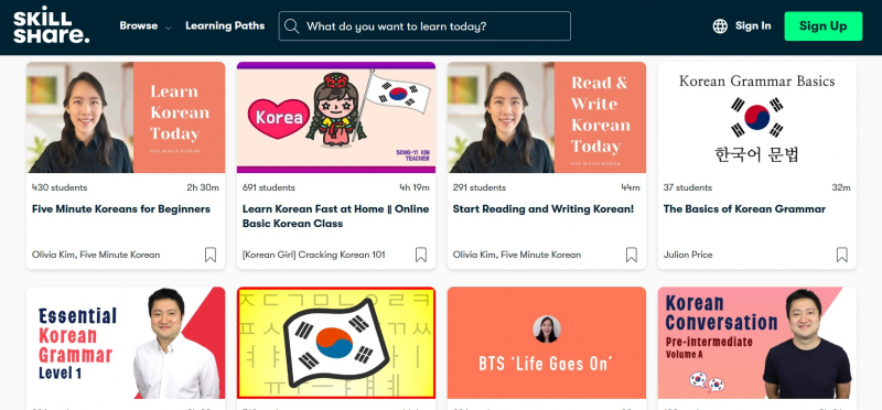 Screenshot of https://www.skillshare.com/en/search?query=korean