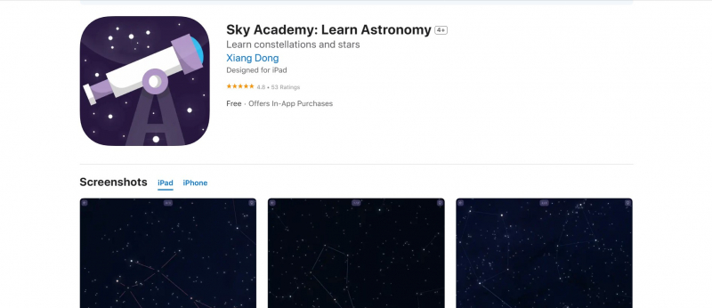 Screenshot via https://apps.apple.com/vn/app/sky-academy-learn-astronomy/id1571488252?l=vi