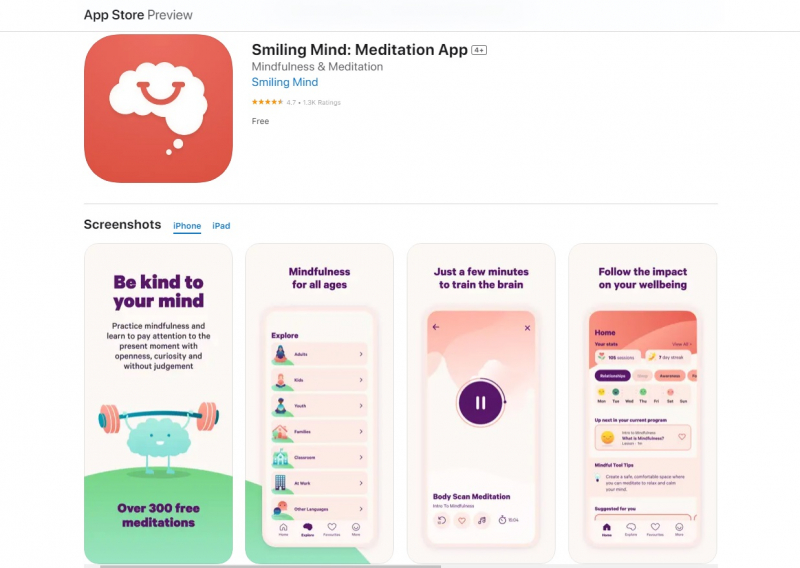 Screenshot of https://apps.apple.com/us/app/smiling-mind-meditation-app/id560442518