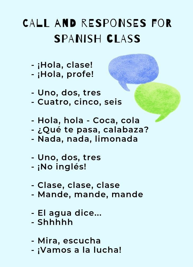 How to call and responses for Spanish class. Photo: Spanishmama.com