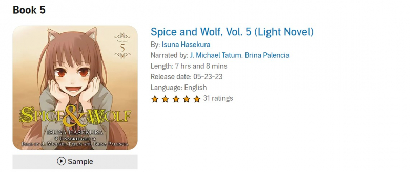Screenshot via https://www.audible.com/series/Spice-and-Wolf-Audiobooks/B09SYS24GH