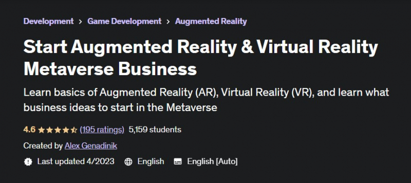 Screenshot of https://www.udemy.com/course/businesses-in-augmented-reality-virtual-reality