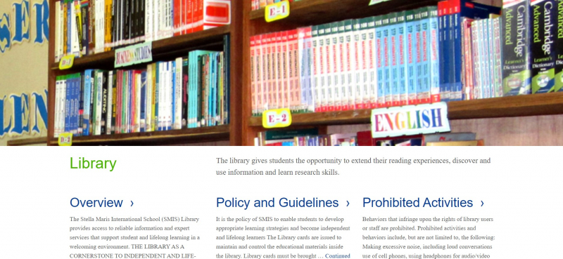 Screenshot of https://smis.edu.mz/nampula/about-us/library/