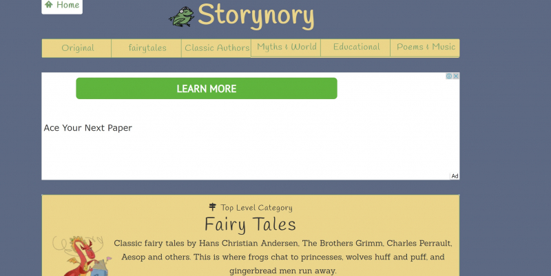 Screenshot of https://www.storynory.com/