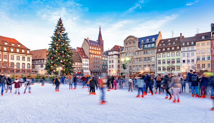 Outdoor skating rink in Strasbourg during Christmastime