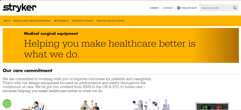 Screenshot via stryker.com/in/en/portfolios/i/medical-surgical-equipment.html