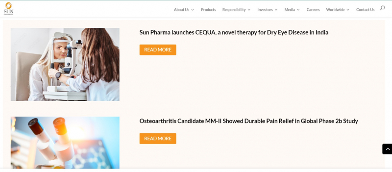 Screenshot of Sun Pharmaceutical Website