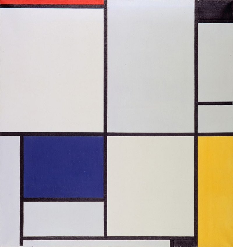 Tableau I (1921) by Piet Mondrian; Piet Mondrian, Public domain, via Wikimedia Commons