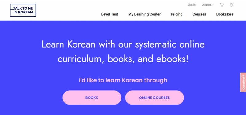 Screenshot of https://talktomeinkorean.com/