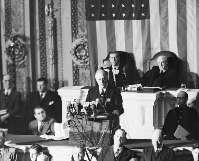 Roosevelt delivering the Infamy Speech - Photo: newsweek.com