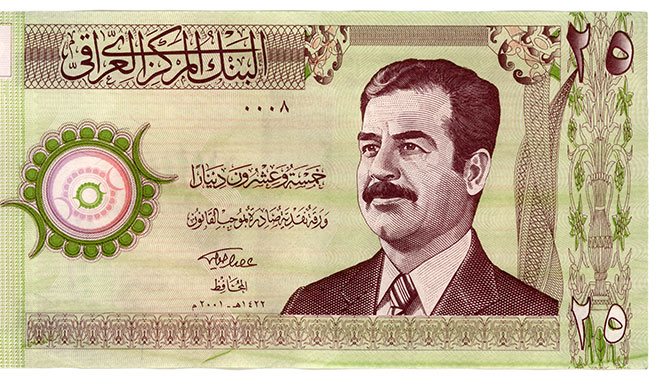 Vintage Iraqi dinar with Saddam Hussein (worldfinance.com)