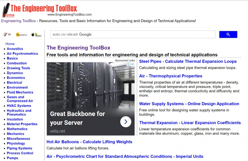 Screenshot of https://www.engineeringtoolbox.com/