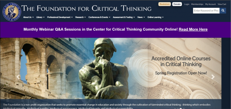 Screenshot of https://www.criticalthinking.org/