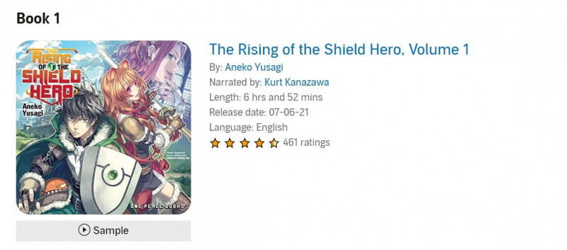 Screenshot via https://www.audible.com/series/Rising-of-the-Shield-Hero-The-Manga-Companion-Audiobooks/B098P7QPBT
