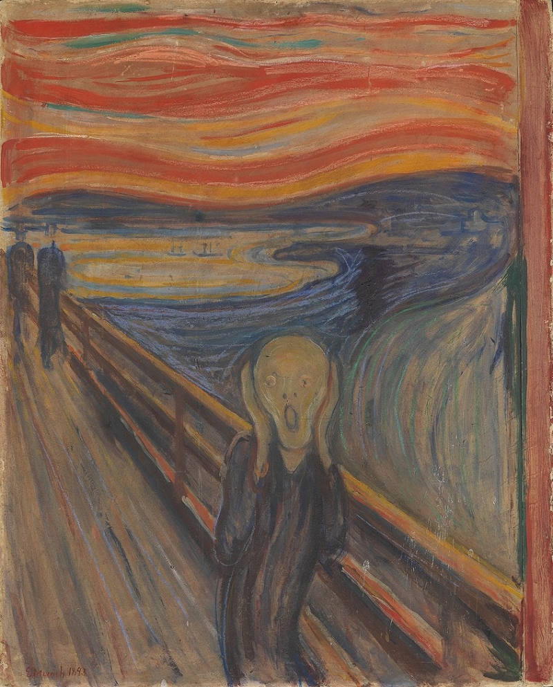 The Scream (1893) by Edvard Munch; Edvard Munch, Public domain, via Wikimedia Commons