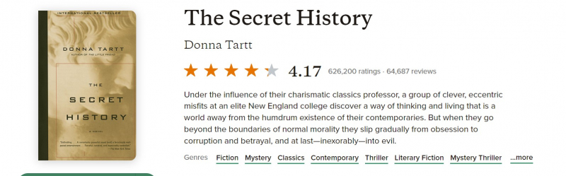 Screenshot of https://www.goodreads.com/book/show/29044.The_Secret_History?from_search=true&from_srp=true&qid=Xaqu4d7HPH&rank=1