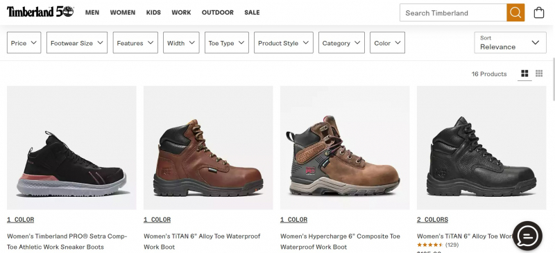 Screenshot of https://www.timberland.com/en-us/c/timberland-pro/womens-footwear/work-boots-10177
