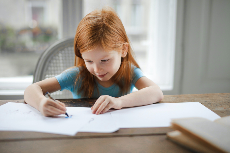 Photo by Andrea Piacquadio: https://www.pexels.com/photo/diligent-small-girl-drawing-on-paper-in-light-living-room-at-home-3755511/