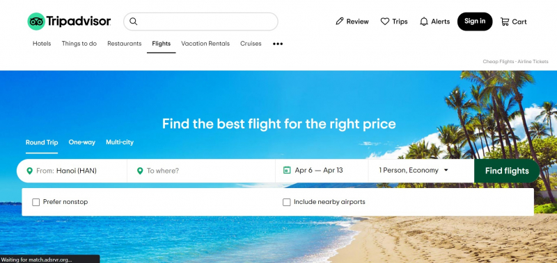 TripAdvisor's Flight booking website (www.tripadvisor.com/CheapFlightsHome)